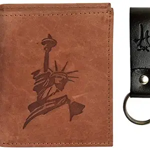 Hawai Statue of Liberty Men's Leather Wallet with Key Chain (LWFMP302_Tan)