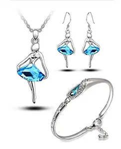 YouBella Fashion Jewellery Crystal Combo of Pendant Necklace Set, Bangle Bracelet and Earrings for Women and Girls