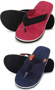 Footexo Casual Slippers Combo For Men With EVA Sole | Durable & Lightweight | Stylish Flip-Flop | Cushioned Footbed - Comfortable Fit for Every Occasion | (102) | Color RED-NAVY BLUE | Size : 8