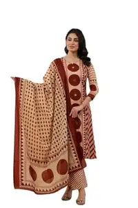 मेरी LAADLI Women’s Pure Cotton Ajrakh Printed Kurta Pant Dupatta Set | Handblock Print Suit Set with Mirror Work