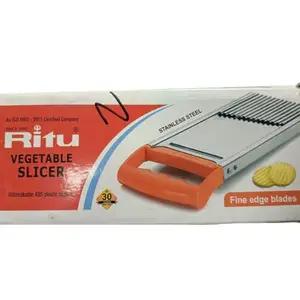 Apna Haat Stainless Steel Vegetable Slicer, 15.2 x 7.6 cm, Fine Edge Blades, Unbreakable ABS Handle, Orange