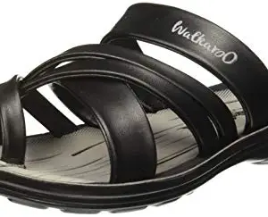 Walkaroo Men's Black Gray Outdoor Sandals - 7 UK (W5687)
