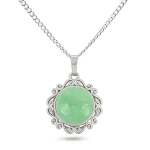 Crystu Green Jade Pendant, Natural Crystal Stone Pendant/Locket with Metal Chain for Reiki Healing and Crystal Healing Gemstone Size 25 mm (Color : Green)