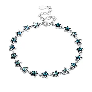 Yellow Chimes Women Crystal Bracelets | Star Shaped Silver Toned Bracelets For Women | Blue CZ Crystals Bracelet For Woman | Birthday Gift for Girls & Women Anniversary Gift for Wife
