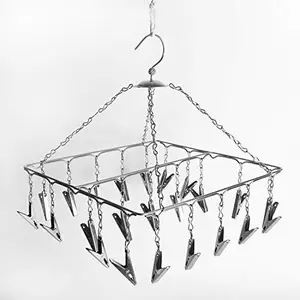 Foliam 24 Clips Stainless Steel Square Cloth Hanger/Clothes Stand for Drying/Clothes Drying Stand/Hanger with Clips/Baby Clothes Dryer/Undergarments Hanger Stand for Drying Clothes (Square Hanger)