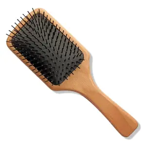 Scarlet Line Professional 11 Rows Maple Wood Anti Static Large Wooden Paddle Hair Brush with Handle for Men and Women_Brown Color