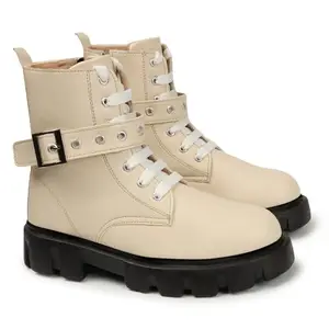 RIYELIFE STEPS Synthetic Comfortable Casual & Sylish Boots For Women (Rj-0071 | Cream | 38)