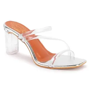 DIPYO Women's Stylish Silver & Golden Block Heel Slip-On Sandals 3-inch Heel | Open Toe | Comfortable & Stylish For Wedding & Party