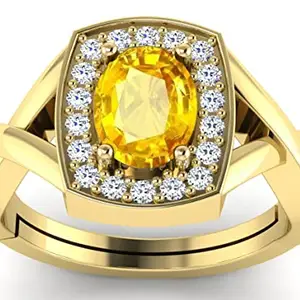 DINJEWEL 10.25 Ratti 9.00 Carat Natural Yellow Sapphire Pukhraj Stone Panchdhatu Gold Plated Ring Adjustable for Men And Women's