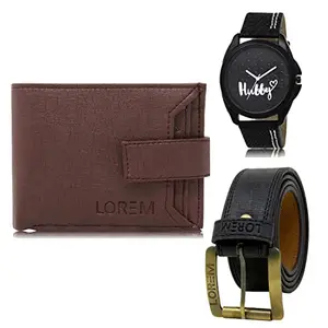 LOREM Watch-Artificial Leather Belt & Wallet Combo for Men (Fz-Lr31-Wl09-Bl01)