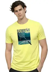 ADRO Mens Badminton Graphic T-Shirt | Cotton Lycra Tshirt | 180 GSM Stretchable Crew Neck Sports Tee | Breathable Casual T Shirt for Men