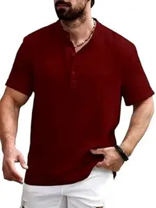 WIZOON Shirt for man | Men’s Black Shirt | Cotton Blend | Casuals | Mandarin Collar | Half Sleeves | Regular Fit for Men