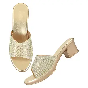 Froh Feet Casual Fashion Heel Sandals Gold Solid Comfortable Sole For Womens & Girls