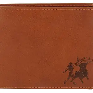 Karmanah El Matador Bull Fighter Engraved Genuine Leather Wallet with RFID Protection (Light Brown)