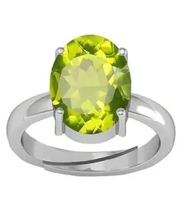 SIDHARTH GEMS 9.00 Ratti Certified Natural Green Peridot Gemstone Silver Plated Adjustable Panchdhatu Ring for Men and Women