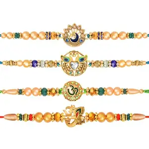 De Marquis Designer Rakhi Set Of 4 With Roli Chawal and Card for Rakshabandhan | Rakhee For Brother | Rakhee For Kids | Bhaiya Bhabhi Rakhi-set