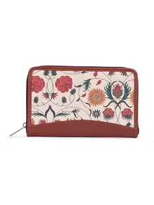 ZOUK Women's Handcrafted Classic Chain Wallet – Vegan Leather Purse with Indian Print | Junagarh Florals