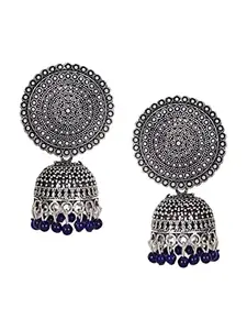 Shining Diva Blue & Silver-Toned Jhumkas Earrings