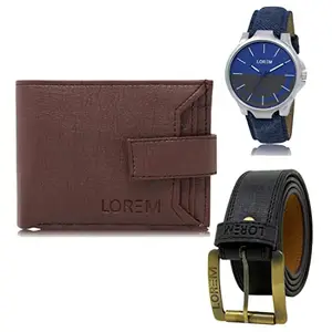LOREM Watch-Artificial Leather Belt & Wallet Combo for Men (Fz-Lr24-Wl09-Bl01)