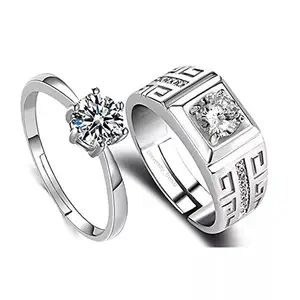 University Trendz Classic Luxury Adjustable Cubic Zircon Couple Engagement Ring Jewelry for Valentine Day