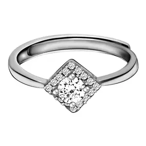GIVA 925 Silver Zircon Symmetry Square Ring, Adjustable | Gifts for Girlfriend, Gifts for Women and Girls | With Certificate of Authenticity and 925 Stamp | 6 Month Warranty*