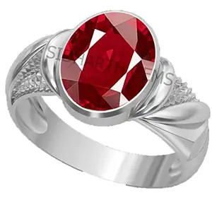 SIDHARTH GEMS 9.00 Ratti Ruby (Manik/Manikya/Maneek) Gemstone Panchdhatu White Silver Plated Ring for Astrological Purpose {Lab - Teseted}
