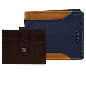 ABYS Genuine Leather Wallet & Card Holder Combo Gift Set for Men-Blue,Tan, Coffee Brown(WCH-8526BLTN+5134IB)