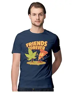 ALLEN BLACK Men's Regular Fit T-Shirt Friends Forever 100% Cotton T-Shirt Navy Blue_PWBF-NBLUE-XL-MENR_