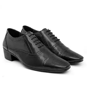 YUVRATO BAXI Men's Semi Brouge Height Increasing Oxford Faux Leather Lace-Up Black Shoes