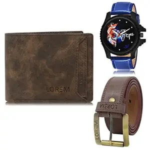 LOREM Mens Combo of Watch with Artificial Leather Wallet & Belt FZ-LR66-WL04-BL02