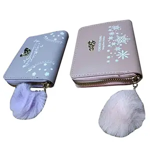 Sarang Gifts Women Double Zip Mini Wallet with Pom Pom Combo (Combo-2)