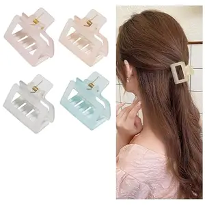AMBEVILLA Hair Claw Clips for Women Small Clips for Thin Hair Mini Clips No Slip Medium Hair Clips Square Claw Clips Hair Styling Accessories for Girls (Small Rectangular Ice Matt Butterfly Pack Of 4)