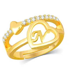 Kanak Jewels Love Heart Initial Letter N Valentine for Girls stylish design Gold plated ring