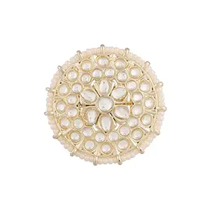 I Jewels Gold-Plated Kundan Studded Adjustable Ring in Floral Pattern for Women (FL202W)