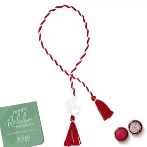 ZULRI 92.5 Sterling Silver Peacock Thread Bhabhi (Lumba) Rakhi For Rakshabandhan | Rakhi With Fragrance Greeting Card & Roli Chawal and Silver Certificate of Authenticity