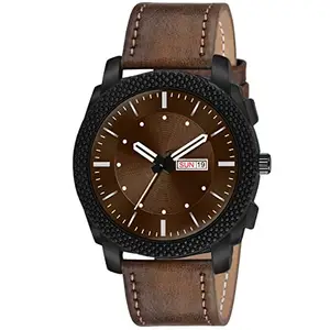 Shocknshop Analog Day Date Functioning Leather Strap Wrist Watch for Men and Boys (Brown Dial and Strap) -W72BRN