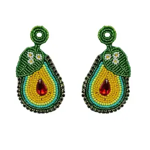 ZuDiva Handmade Earring for women Beaded & fabric and glass beads jewellery Beaded AVOCADO Earrings set
