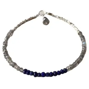 LKBEADS Labradorite & Lapis Lazuli bracelet with Silver clasp - 3mm Rondelle beads- Faceted Cut -7 Inch Bracelet– Healing, Fashion, Gift, Spiritual, Yoga|LK_STACK_07964