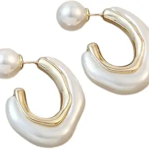 Karishma Kreations Earrings For Women Gold Toned Half Moon Shape Bali Clip On Hoop Earrings For Women and Girls