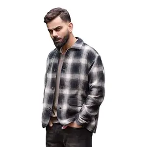 WROGN Men's Cotton Blend Shacket | Checkered Pattern | Regular Fit