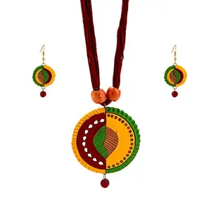 Adone Multicolored Indian Traditional Terracotta Necklace and Earring Jewellery Set for Women
