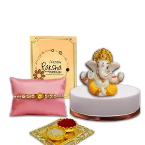 Avirons Elegant Rakhi with Roli Chawal, Ganesh Celebrate the Sacred Bond of Siblings with Love and Rituals Perfect for Rakshabandhan,Traditional Raksha Bandhan Gift for Brother/Bhai/Bhaiya