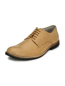 HiREL'S Men Tan Genuine Leather Perforated Derby Shoes 6