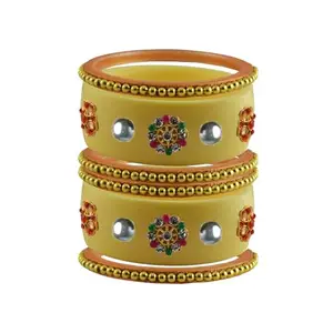 Vidhya Kangan Stone Stud Color Cream Acrylic Bangle | Over Size | Plus size |For Woman and girlsChura Bangles Set for Wedding and Party (sku-ban25913)