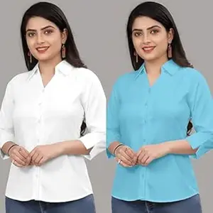Formal Cotton Blend Shirt for Women with 3/4 Sleeve for Casual Wear Combo of 2