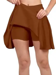 Mehrang Girl's/Women's Classic Stretchy All Time Trendy Skater Skirt with Attached Inner Shorts and Flared Inskirt