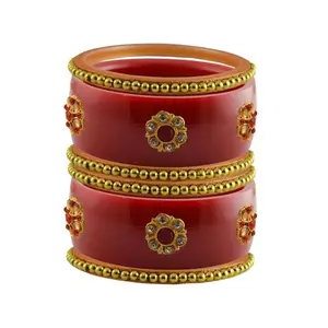 Vidhya Kangan Stone Stud Color Red Acrylic Bangle | Over Size | Plus size |For Woman and girlsChura Bangles Set for Wedding and Party (sku-ban25902)