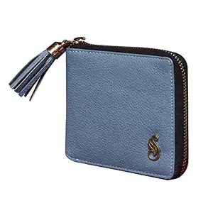 SOUMI Genuine Leather Sky Blue for Women Wallet with Zipper Closure (SM-703SKBL)