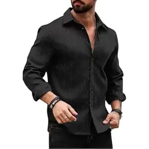 DEELMO Men's Regular Fit Button Down Dress Shirts Textured Long Sleeve Casual Hawaiian Shirt