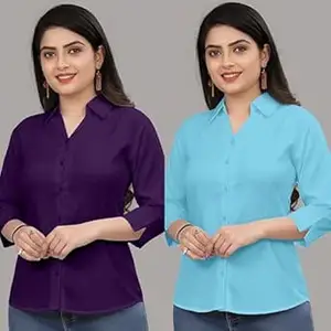 Formal Cotton Blend Shirt for Women with 3/4 Sleeve for Casual Wear Combo of 2